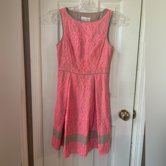 Jessica Simpson Fit Flare Pink Lace Overlay Dress - Picture 1 of 5